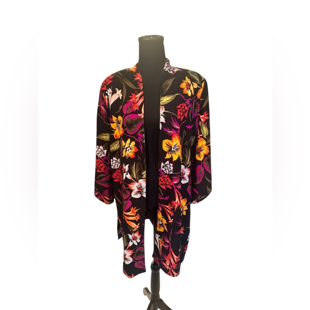 Reversible Floral Kimono Jacket Black & Yellow Baroque Boho Resort Cover Up  M/L